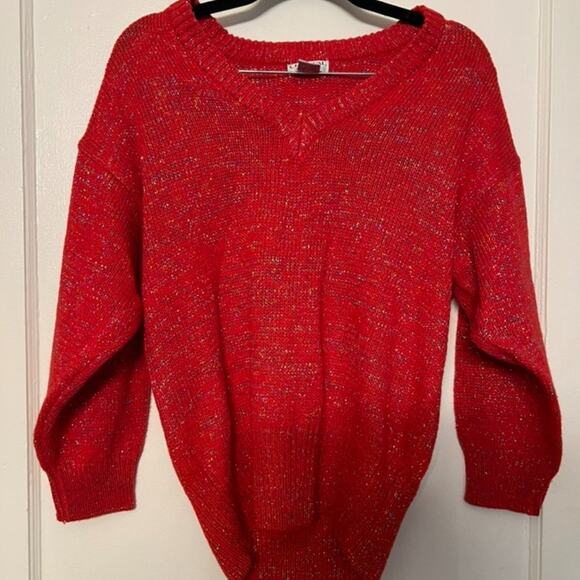 Vintage Crystal Sportswear Sparkly Red Knit Crew Sweater - Size M - Picture 9 of 9
